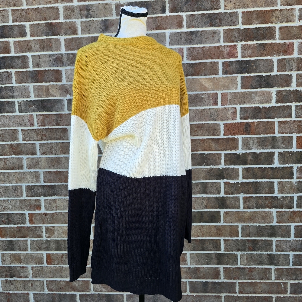 Evelyn Taylor Mustard Colorblock Chunky Knit Sweater NWT Size 2X